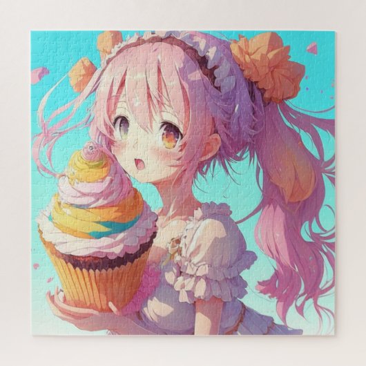 Anime Girl mit Whimsical Cupcake Puzzle (Vertikal)