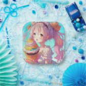 Anime Girl mit Whimsical Cupcake zum Geburtstag Pappteller (Party)