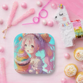 Anime Girl mit Whimsical Cupcake zum Geburtstag Pappteller (Party)