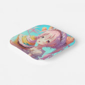 Anime Girl mit Whimsical Cupcake zum Geburtstag Pappteller (Gewinkelt)