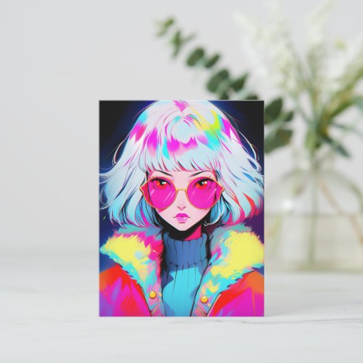 Anime Girl Moderne Kunst Postkarte (Stehend Vorderseite)