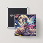 Anime Girl Moon Fairy Princess in Garden Button (Vorne & Hinten)
