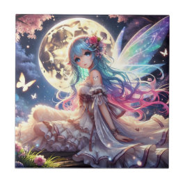 Anime Girl Moon Fairy Princess in Garden Fliese
