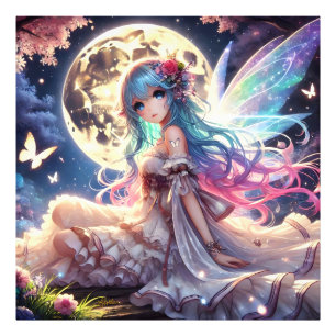 Anime Girl Moon Fairy Princess in Garden Fotodruck