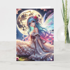 Anime Girl Moon Fairy Princess in Garden Karte