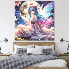 Anime Girl Moon Fairy Princess in Garden Leinwanddruck