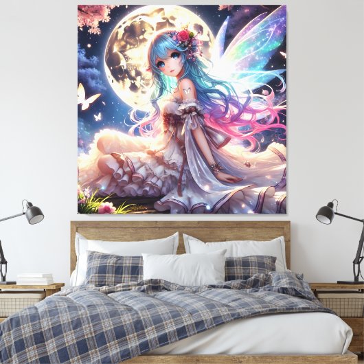 Anime Girl Moon Fairy Princess in Garden Leinwanddruck (Insitu (Schlafzimmer))