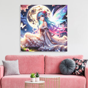 Anime Girl Moon Fairy Princess in Garden Leinwanddruck