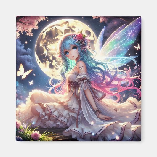 Anime Girl Moon Fairy Princess in Garden Magnet (Vorne)