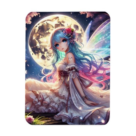 Anime Girl Moon Fairy Princess in Garden Magnet (Vertikal)