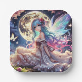 Anime Girl Moon Fairy Princess in Garden Pappteller (Vorderseite)