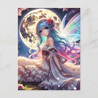 Anime Girl Moon Fairy Princess in Garden Postkarte