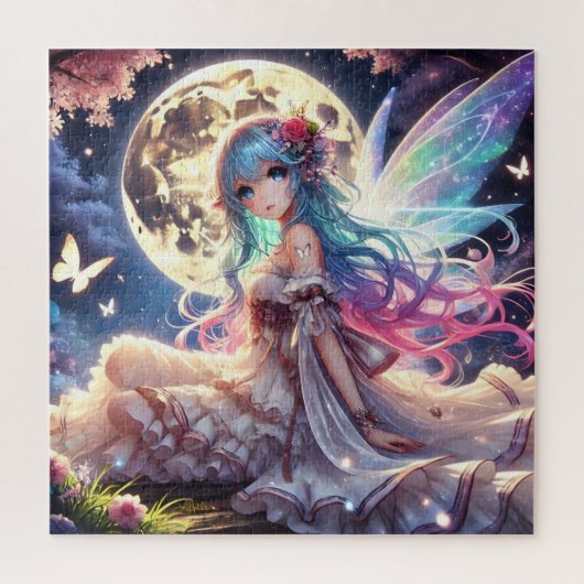 Anime Girl Moon Fairy Princess in Garden Puzzle (Vertikal)
