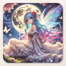 Anime Girl Moon Fairy Princess in Garden Rechteckiger Pappuntersetzer