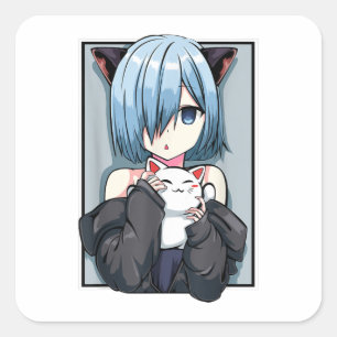 Anime Girl Neko Catgirl Pastel Kawaii Cat Manga Ja Quadratischer Aufkleber