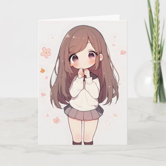 Anime Girl Niedlich Adorable Feiertagskarte (Vorderseite)