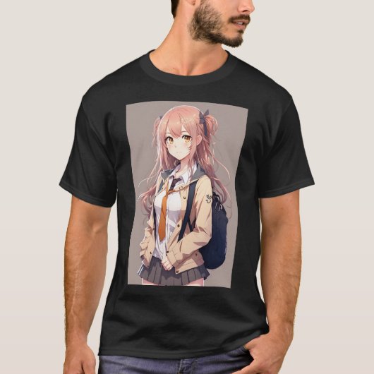 Anime Girl Niedlich Student Sexy mit Backpack T-Shirt (Vorderseite)