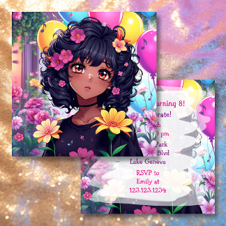 Anime Girl of Color Personalisierter Geburtstag Einladung