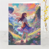 Anime Girl on Adventure Large Karte (Gelbe Blume)