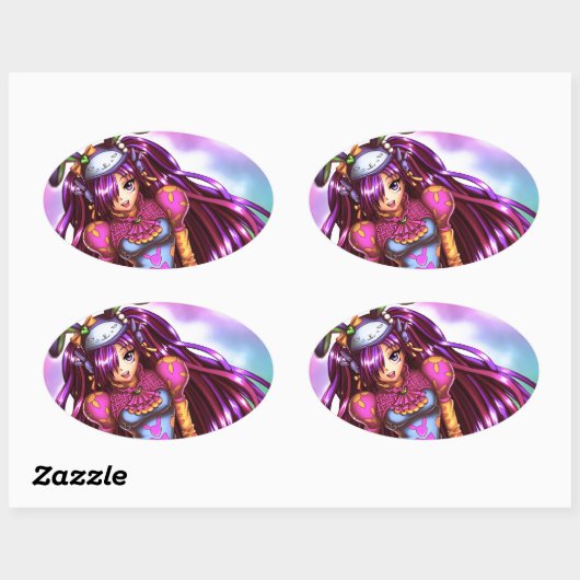 Anime Girl Ovaler Aufkleber (Blatt)