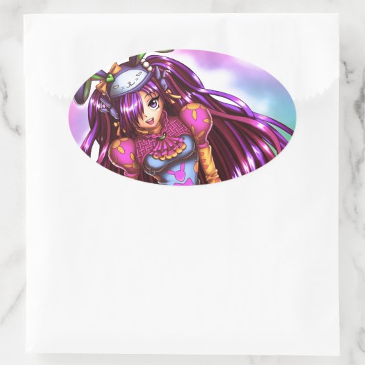 Anime Girl Ovaler Aufkleber (Tasche)