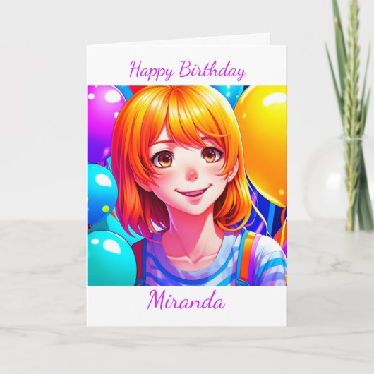 Anime Girl Personalisiert Geburtstag Karte (Vorderseite)