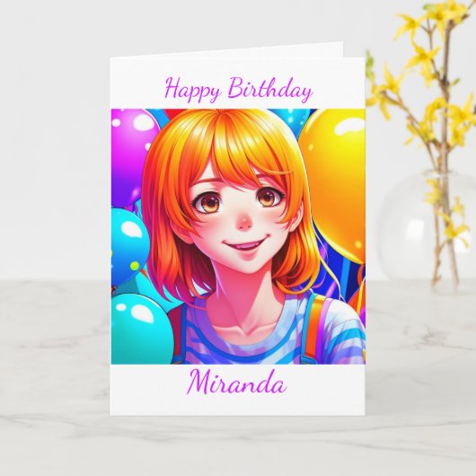 Anime Girl Personalisiert Geburtstag Karte (Gelbe Blume)