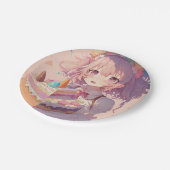 Anime Girl Piece of Cake Whimsical Birthday Pappteller (Schrägansicht)
