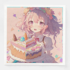 Anime Girl Piece of Cake Whimsical Birthday Serviette