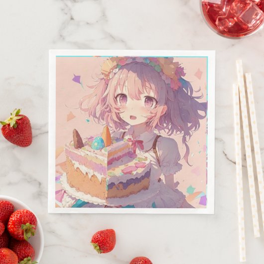 Anime Girl Piece of Cake Whimsical Birthday Serviette (Beispiel)