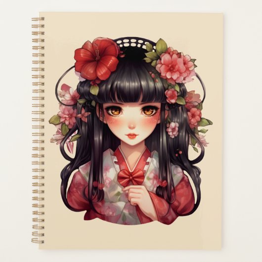 Anime Girl Pink-Blume Planer (Vorderseite)