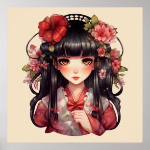 Anime Girl Pink-Blume Poster