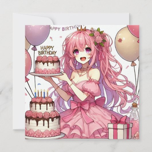 Anime girl Pink Geburtstag Einladung (Vorderseite)