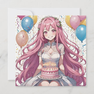 Anime Girl Pink Geburtstag Einladung