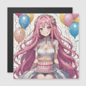 Anime Girl Pink Geburtstag Magneteinladung (Vorne/Hinten)