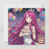 Anime Girl pinki Geburtstagseinladung