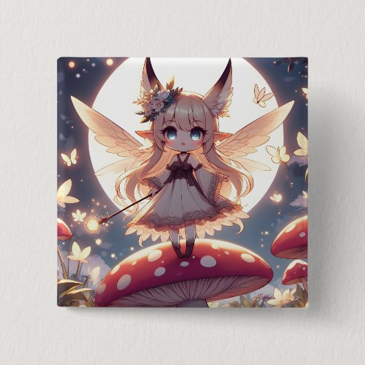 Anime Girl Pixie Hippie Moon Fairy Button (Vorderseite)