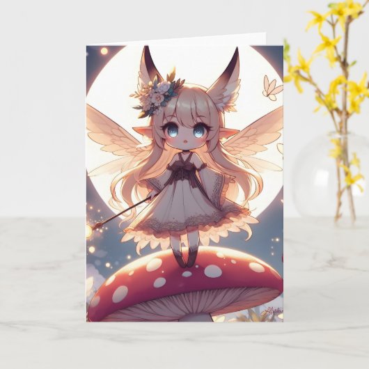 Anime Girl Pixie Hippie Moon Fairy Karte (Gelbe Blume)