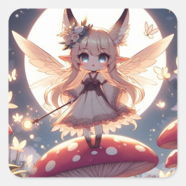 Anime Girl Pixie Hippie Moon Fairy Quadratischer Aufkleber
