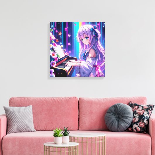 Anime Girl Playing Piano Leinwanddruck (Insitu (Wohnzimmer))