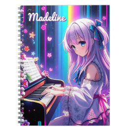 Anime Girl Playing Piano Personalisiert Notizblock