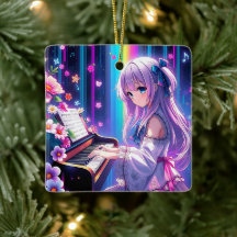 Anime Girl Playing Piano Personalisierte Weihnacht
