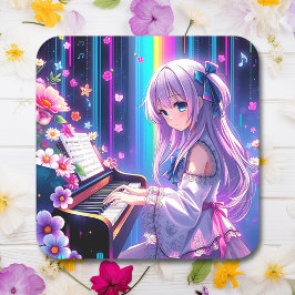 Anime Girl Playing Piano Quadratischer Aufkleber