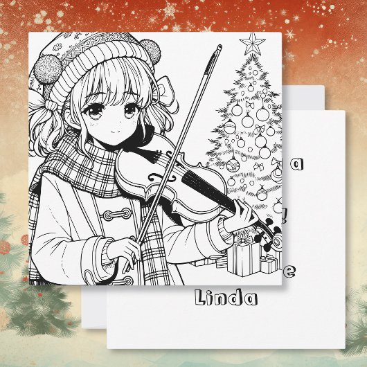 Anime Girl Playing Viola Christmas Einladung