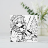 Anime Girl Playing Viola Christmas Einladung (Stehend Vorderseite)