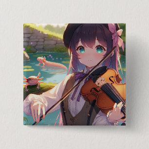 Anime Girl Playing Violine und Axolotls Button