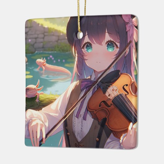 Anime Girl Playing Violine und Axolotls Keramikornament (Links)