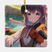 Anime Girl Playing Violine und Axolotls Keramikornament (Vorderseite)
