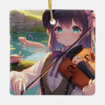 Anime Girl Playing Violine und Axolotls