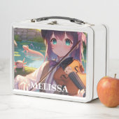 Anime Girl Playing Violine und Axolotls Metall Brotdose (Beispiel)